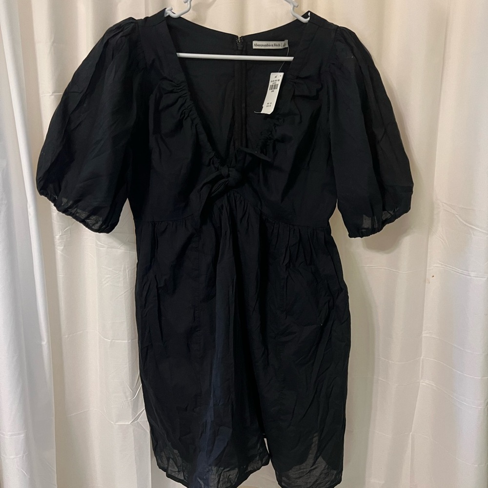 Abercrombie & Fitch Black Mini Dress with Puff Sleeves